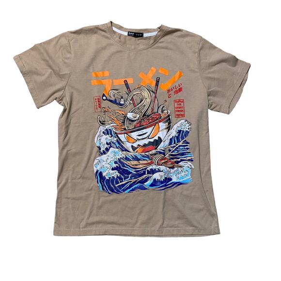 Rumwe The Great Ramen Graphic Short Sleeve T-shirt size Small Tan/Brown - Picture 1 of 8
